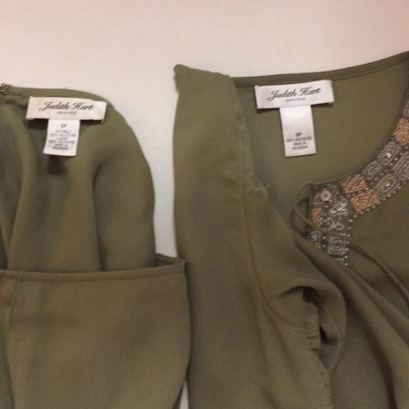 JUDITH HART Fit & Flare midi Skirt & Top Sequins Olive Coral Layered Bohemian - Picture 8 of 13